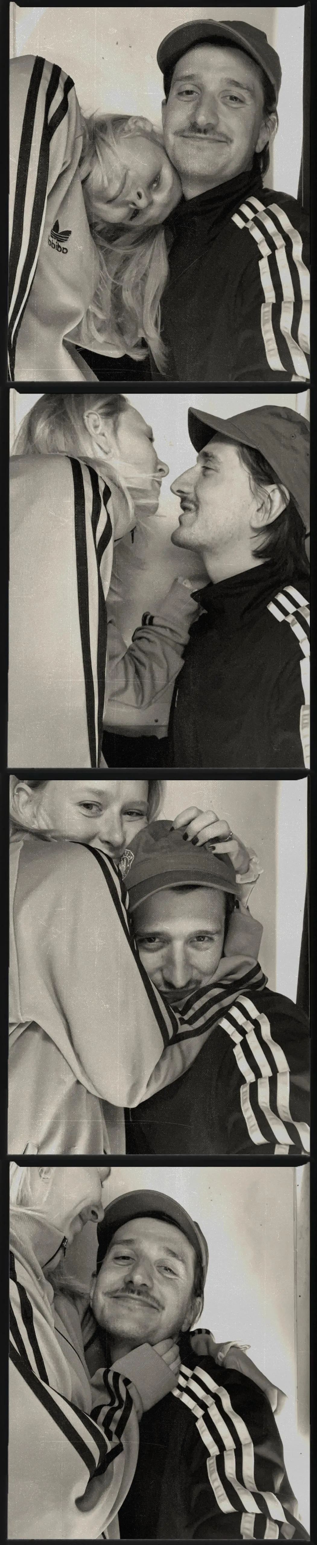 Retro photo strip taken with Photoautomat app showing classic photo booth style portraits